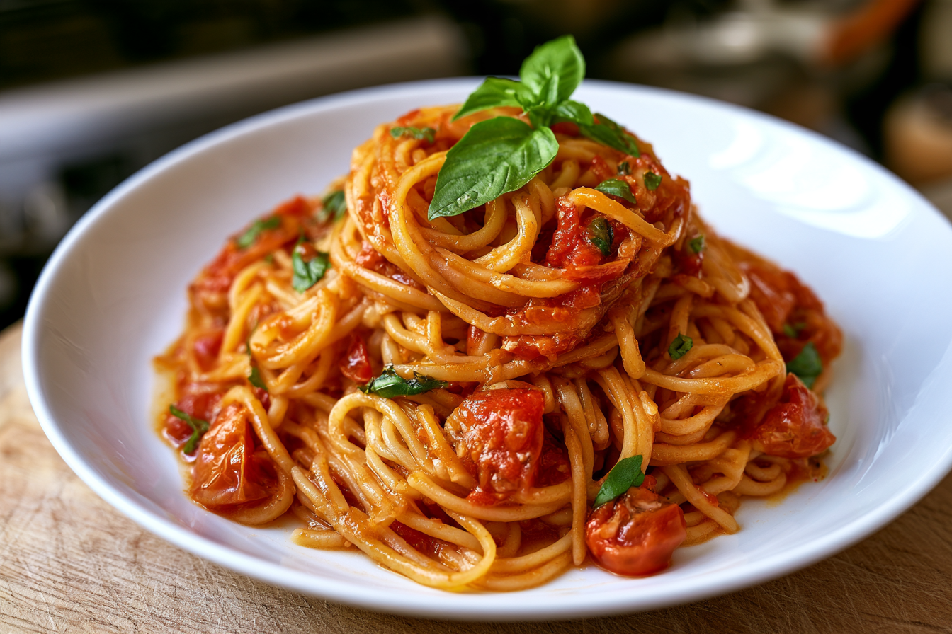 Creamy Garlic Tomato Pasta with Blistered Cherry Tomatoes