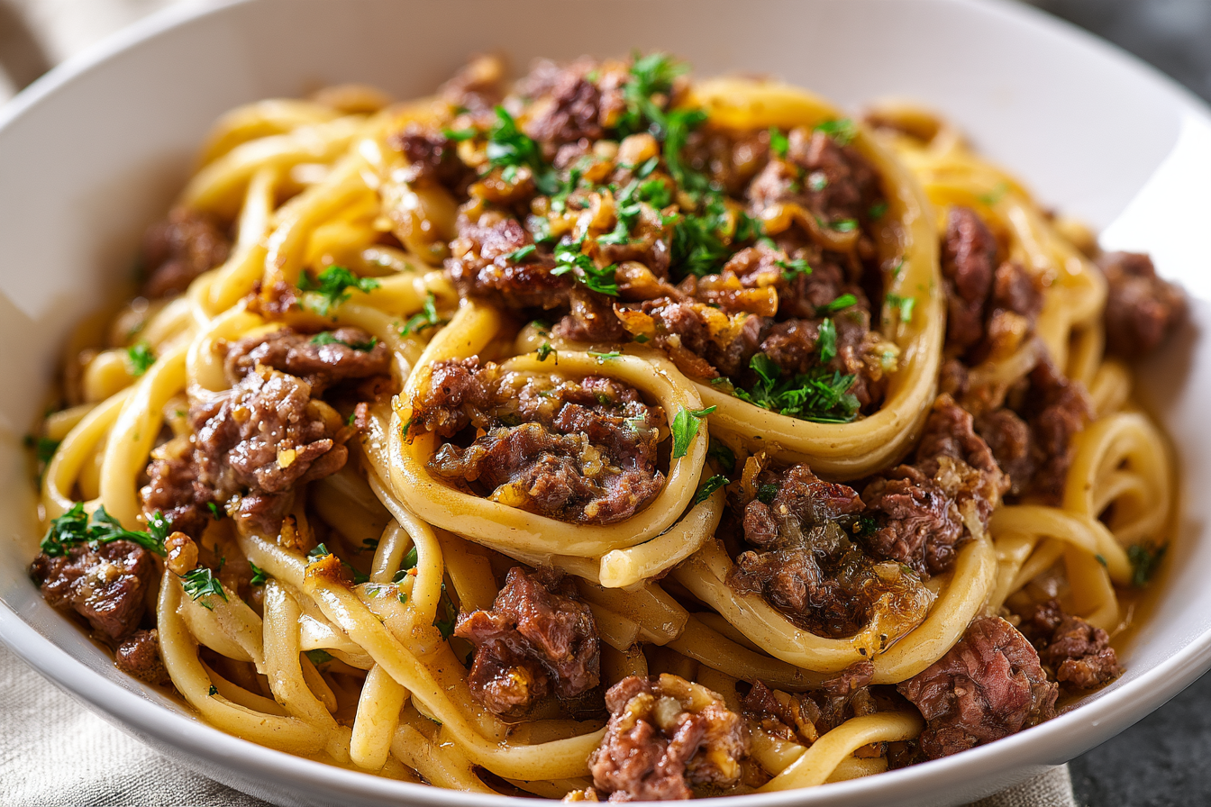Garlic Butter Beef Pasta