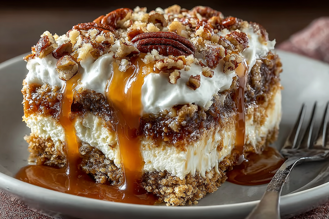 Creamy Pecan Pie Lasagna with Graham Cracker Crust – Easy & Decadent