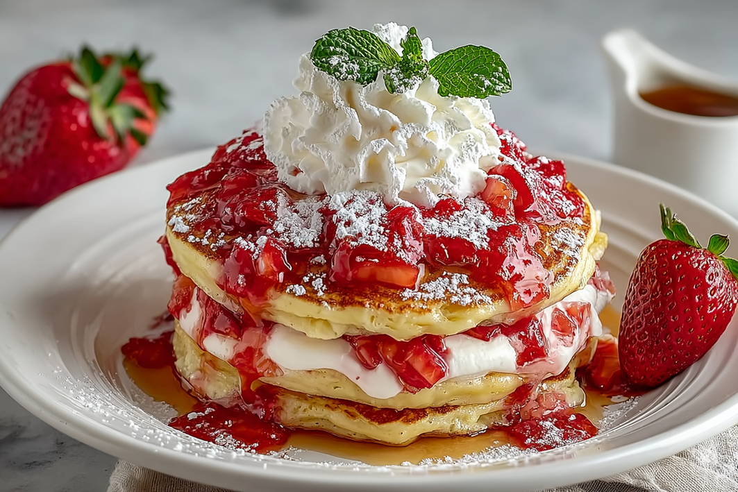 Fluffy Strawberry Cheesecake Pancakes – Easy & Creamy