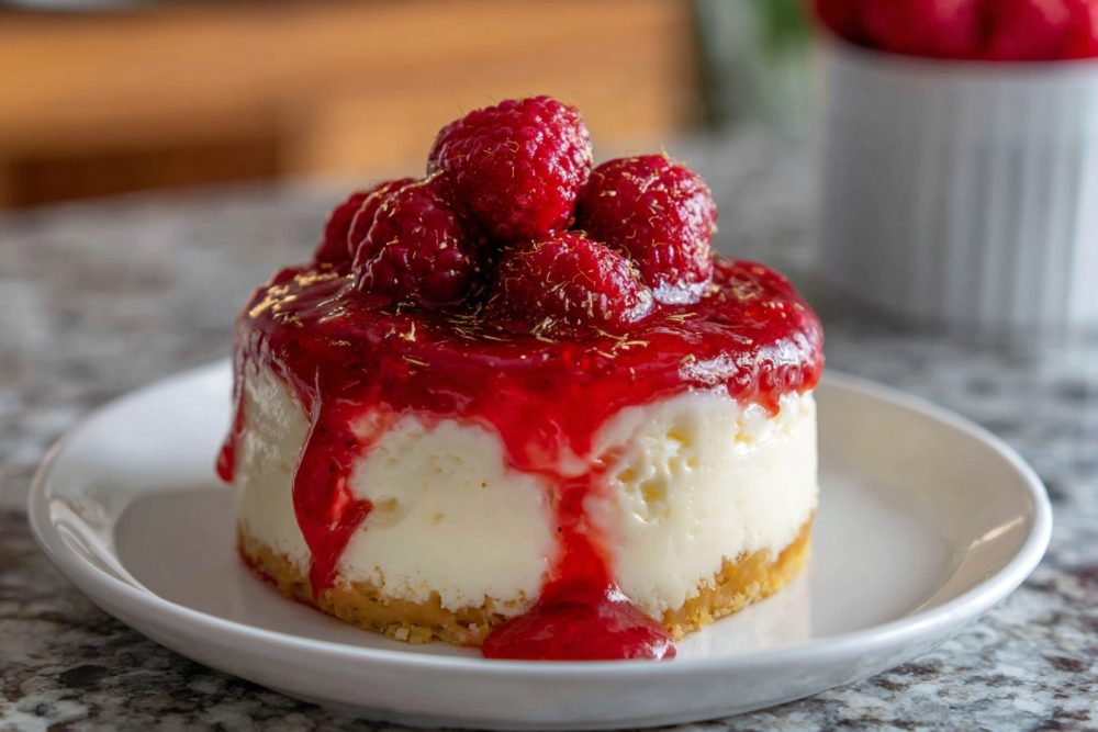 Berry Bliss in a Jar: Guilt-Free No-Bake Cheesecake with Vibrant Raspberry Sauce