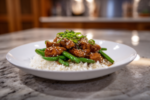 Better-Than-Takeout Sesame Chicken with Garlic Green Beans and Fluffy Rice