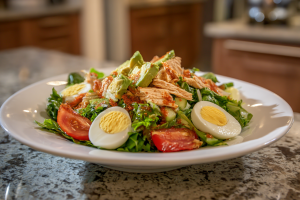 Hearty Chicken Avocado & Tomato Salad with Sliced Eggs