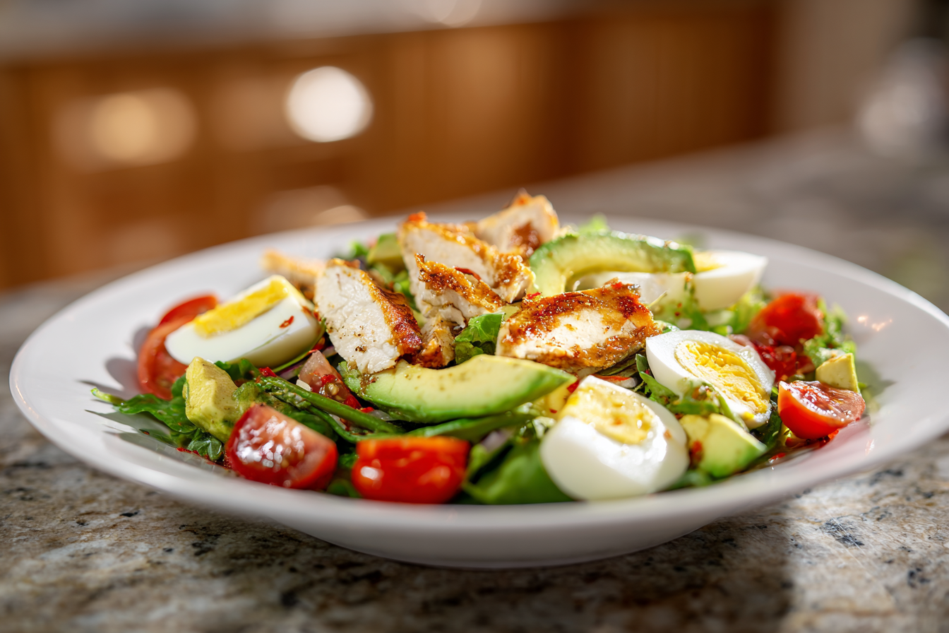 Chicken Avocado Salad with Eggs & Tomatoes