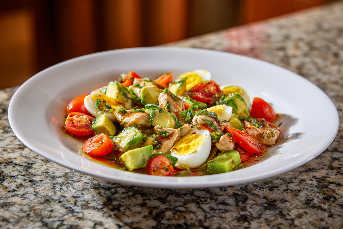 Chicken Avocado Salad with Eggs & Tomatoes