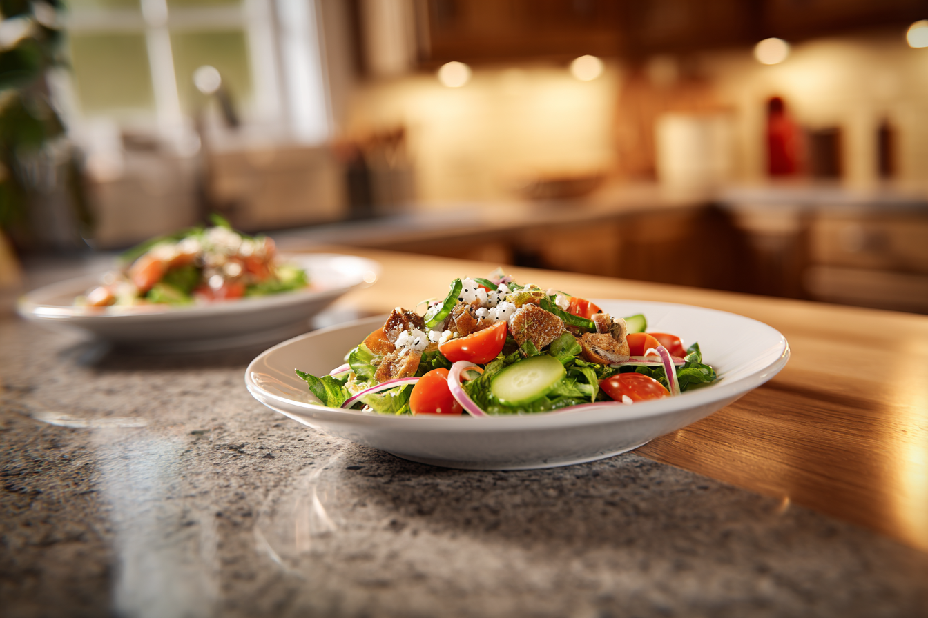Cozy Rustic Meal: Two Plates of Food on a Wooden Table