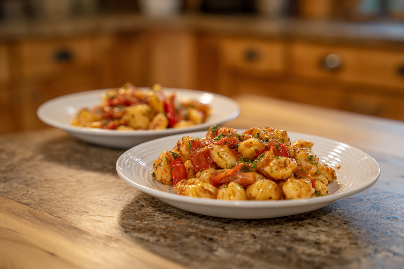 Cozy Rustic Meal: Two Plates of Food on a Wooden Table