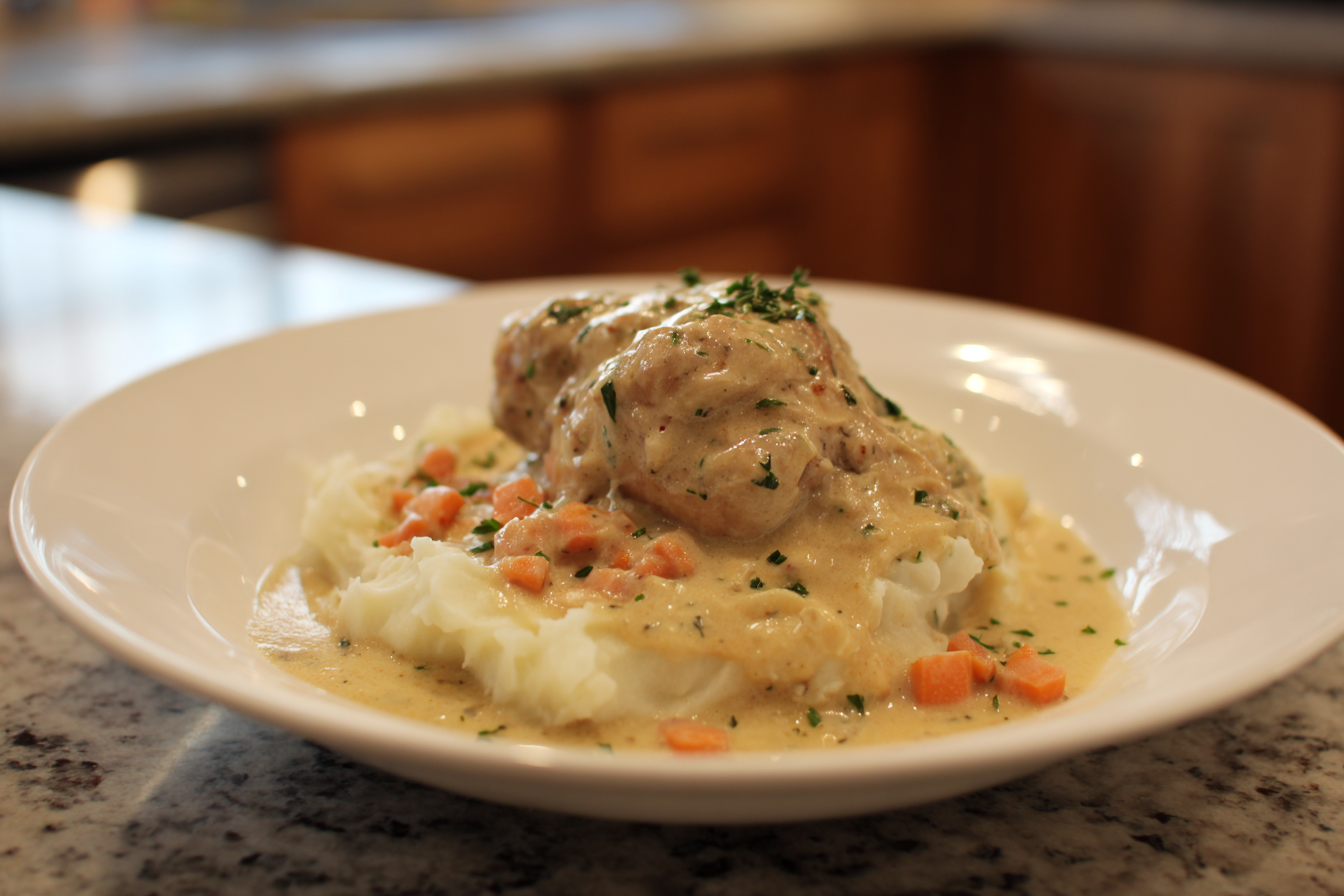 Creamy Herb Chicken with Mashed Potatoes & Carrots (One-Pan Comfort Meal)
