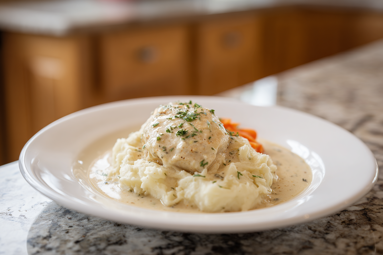 Creamy Herb Chicken with Mashed Potatoes & Carrots (One-Pan Comfort Meal)