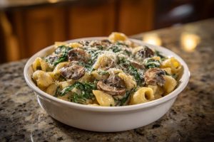Creamy Parmesan Mushroom & Spinach Pasta Skillet