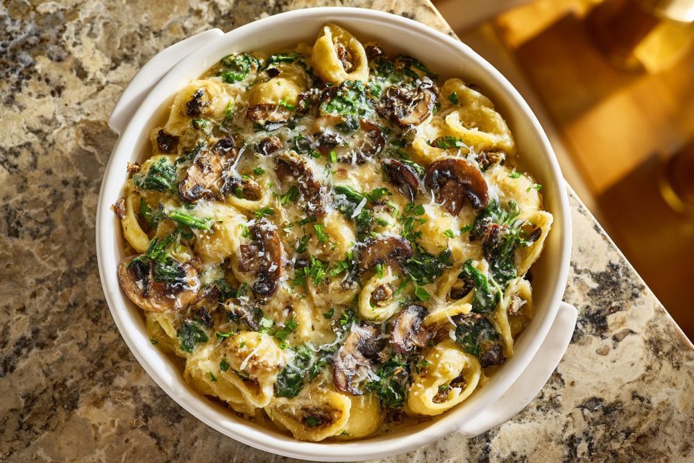 Creamy Parmesan Mushroom Pasta Skillet with Fresh Spinach