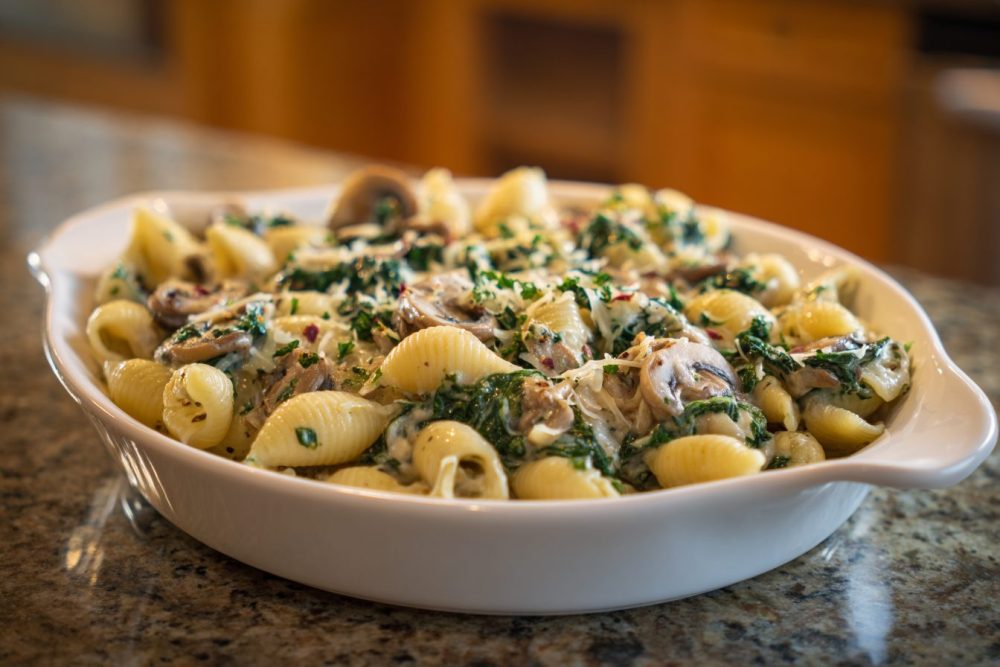 Creamy Parmesan Mushroom Pasta Skillet with Fresh Spinach