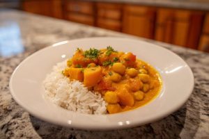 Creamy Sweet Potato & Chickpea Curry with Rice