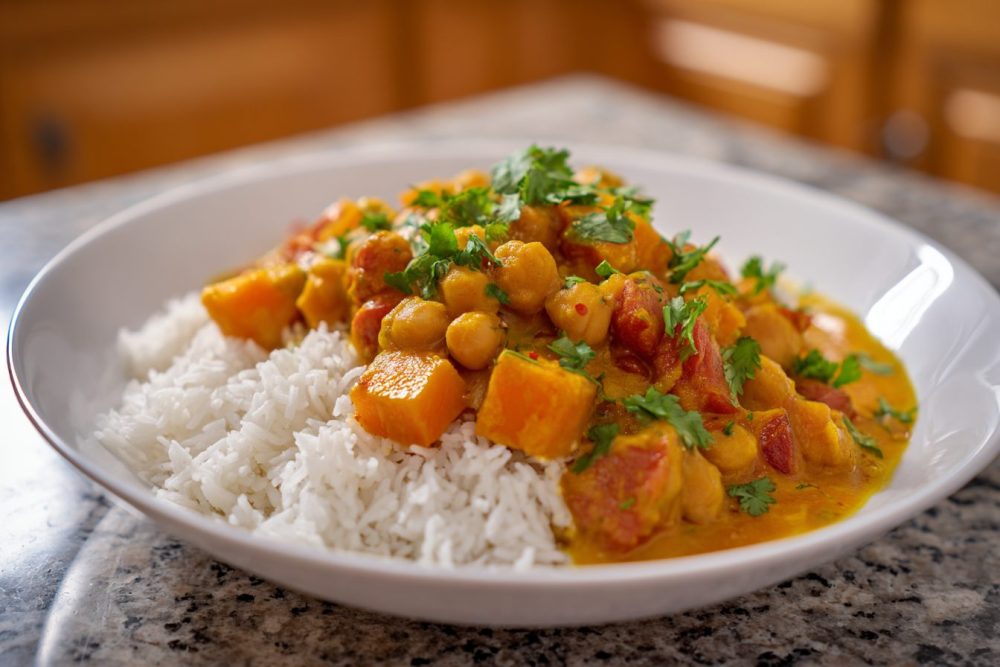 Creamy Sweet Potato & Chickpea Curry with Rice: Your New Favorite Vegan Weeknight Meal