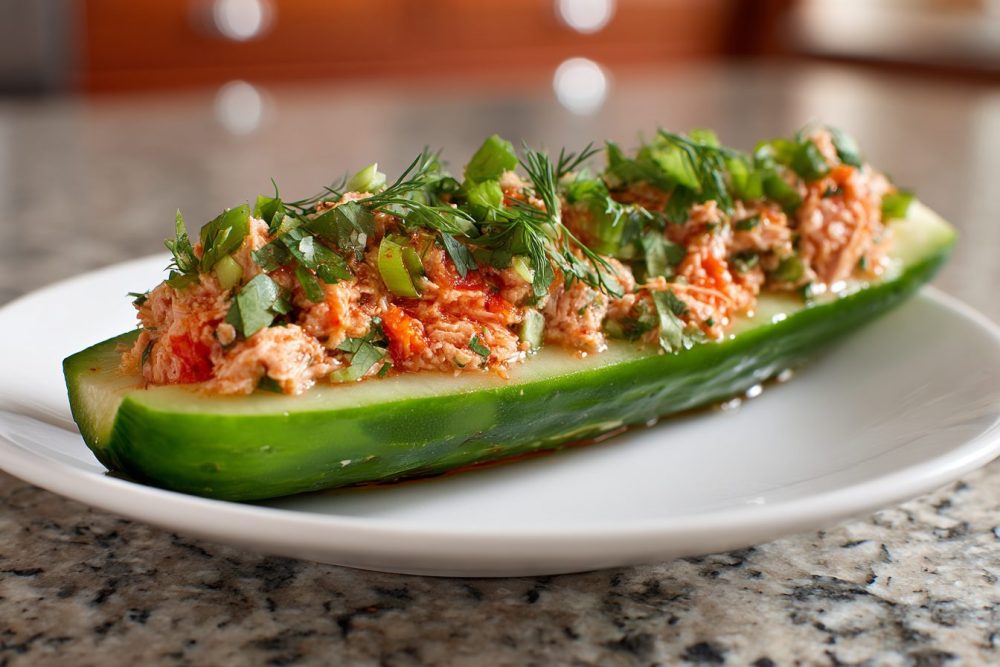 Crisp Cucumber Boats with Zesty Herb-Infused Tuna: Your Go-To High Protein Lunch