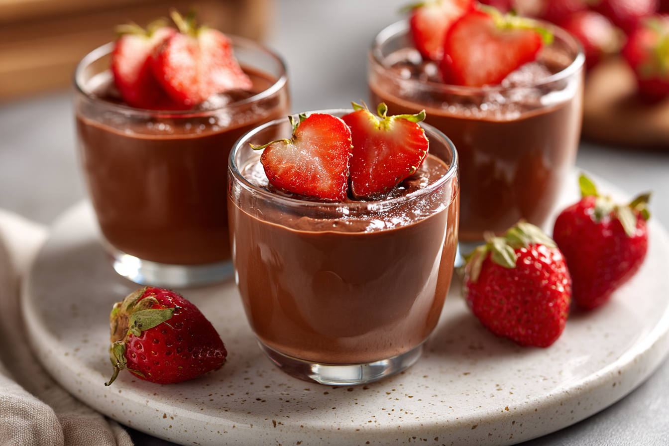 Decadent High-Protein Chocolate Pudding Cups with Fresh Strawberries