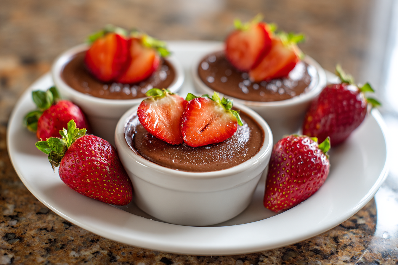 Decadent High-Protein Chocolate Pudding Cups with Fresh Strawberries