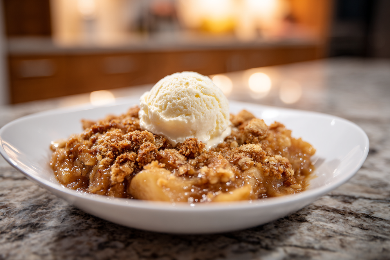 Effortless Apple Crumble with Vanilla Bean Ice Cream