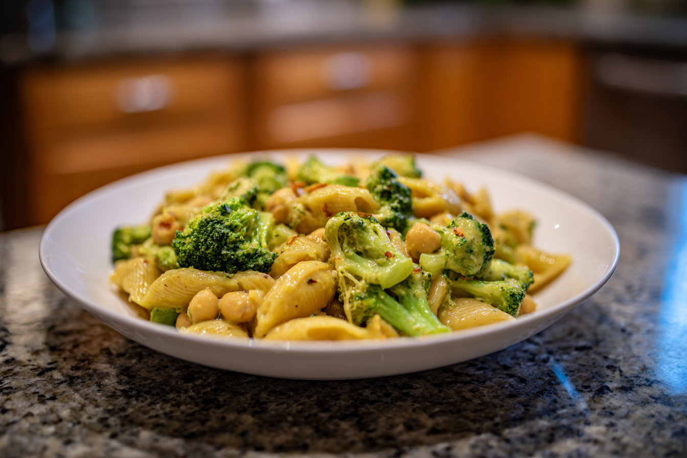 Garlic Olive Oil Broccoli Chickpea Pasta: Your Speedy Weeknight Vegan Dinner Answer