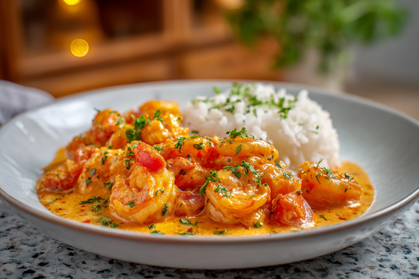 Garlic Shrimp with Cream Sauce and Rice (Restaurant-Style!)