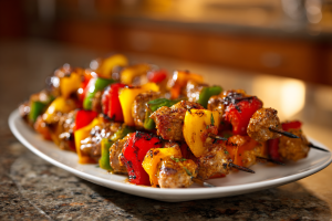 Korean Beef, Soy-Lime Chicken & Rainbow Veggie BBQ Skewers