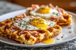 Golden Ham & Cheese Waffles