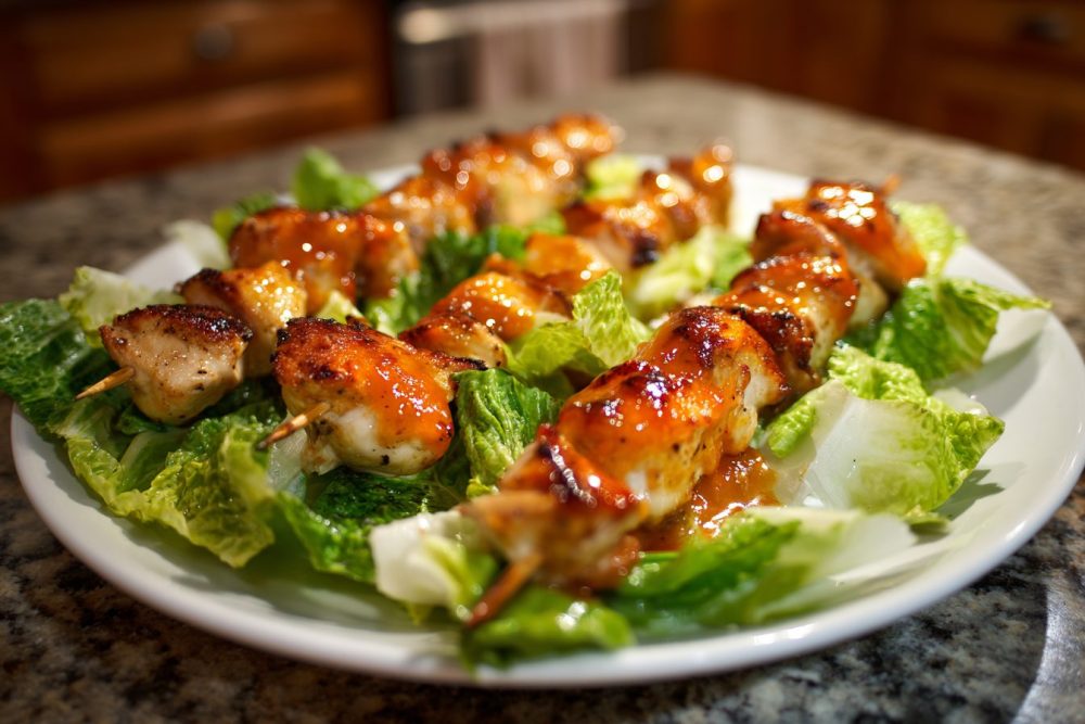 Grilled Chicken Skewers with Crisp Lettuce & Zesty Dipping Sauce