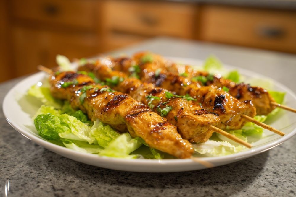 Grilled Chicken Skewers with Crisp Lettuce & Zesty Dipping Sauce