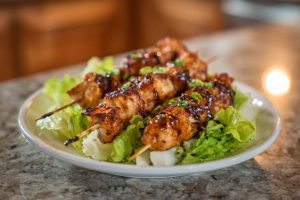 Grilled Chicken Skewers with Zesty Dipping Sauce & Crisp Lettuce Wraps