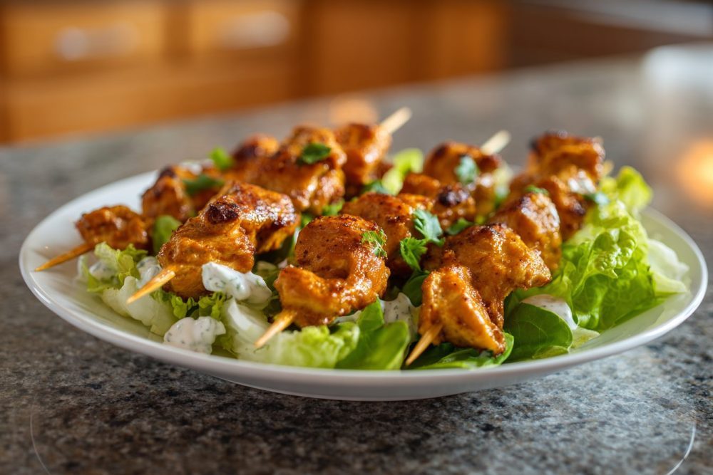 Grilled Chicken Skewers with Zesty Dipping Sauce & Crisp Lettuce Wraps