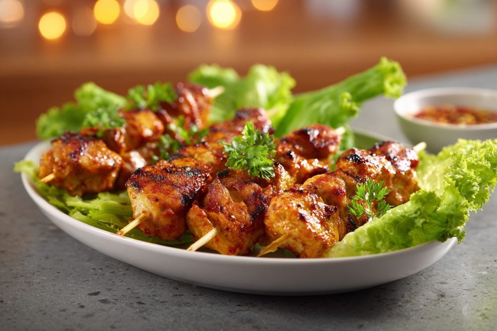 Grilled Chicken Skewers with Zesty Dipping Sauce & Crisp Lettuce Wraps