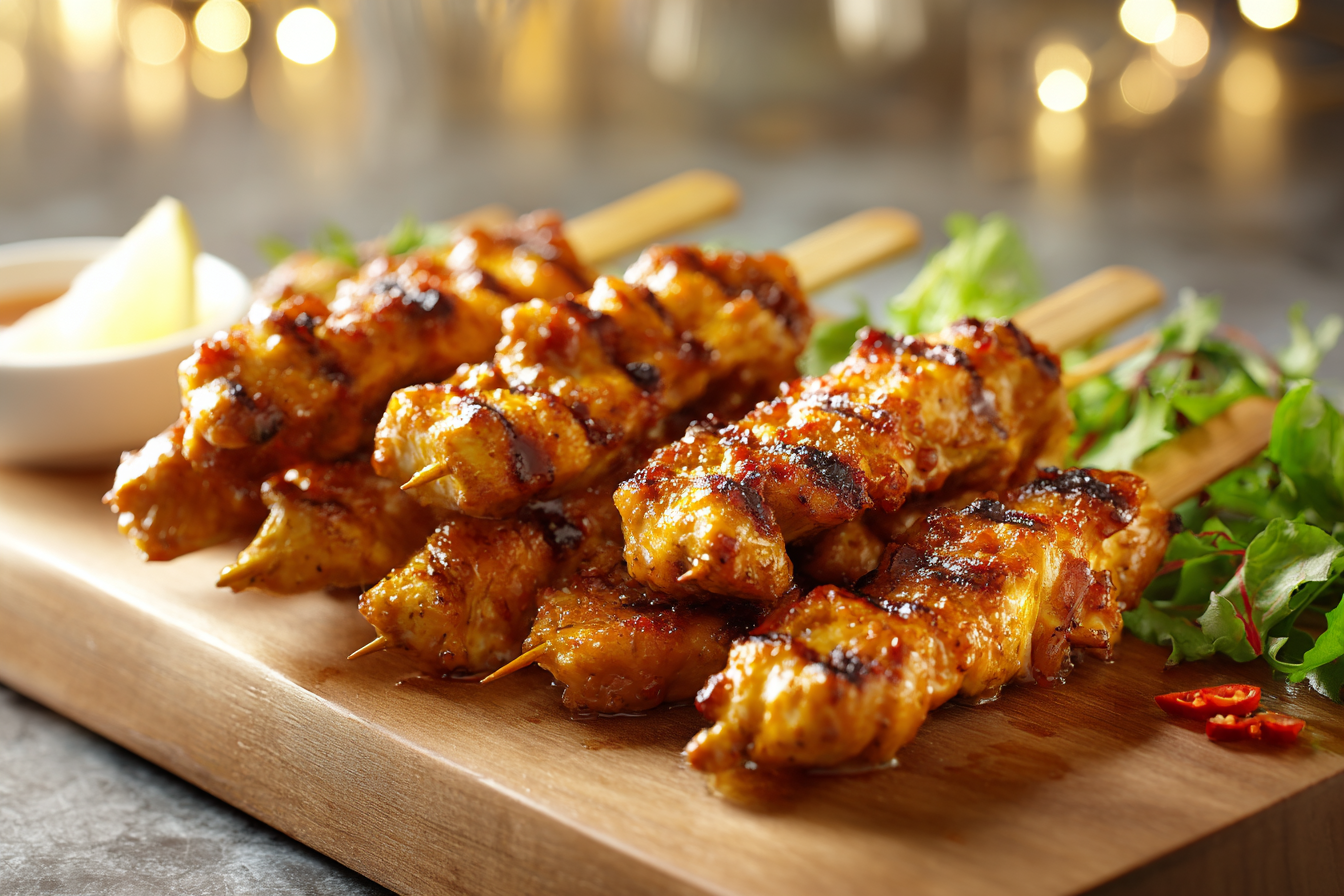 Grilled Chicken Skewers with Zesty Herb Sauce & Summer Greens
