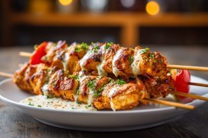 Flavorful Grilled Chicken Skewers with Zesty Dip