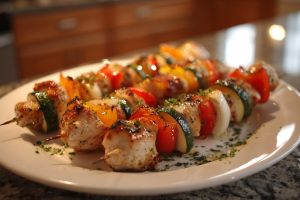 Grilled Lemon Herb Chicken & Veggie Skewers