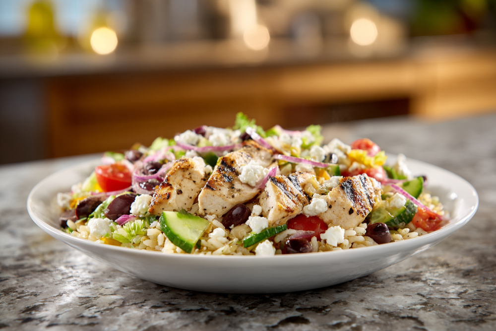 Grilled Mediterranean Chicken Bowls with Lemon-Herb Rice & Tzatziki Drizzle