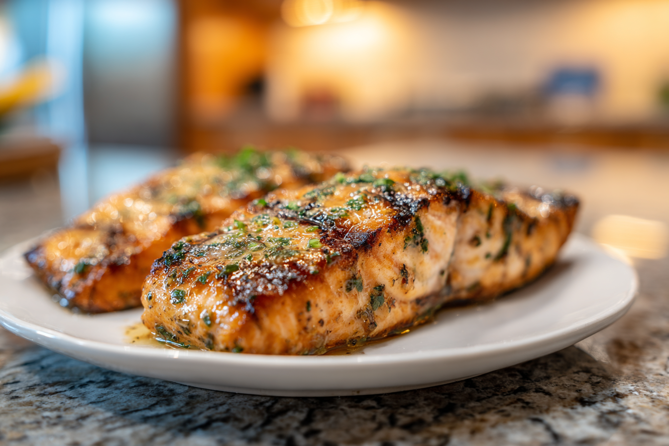 Grilled Salmon Perfection: Flaky Fish with Zesty Lemon Butter Sauce
