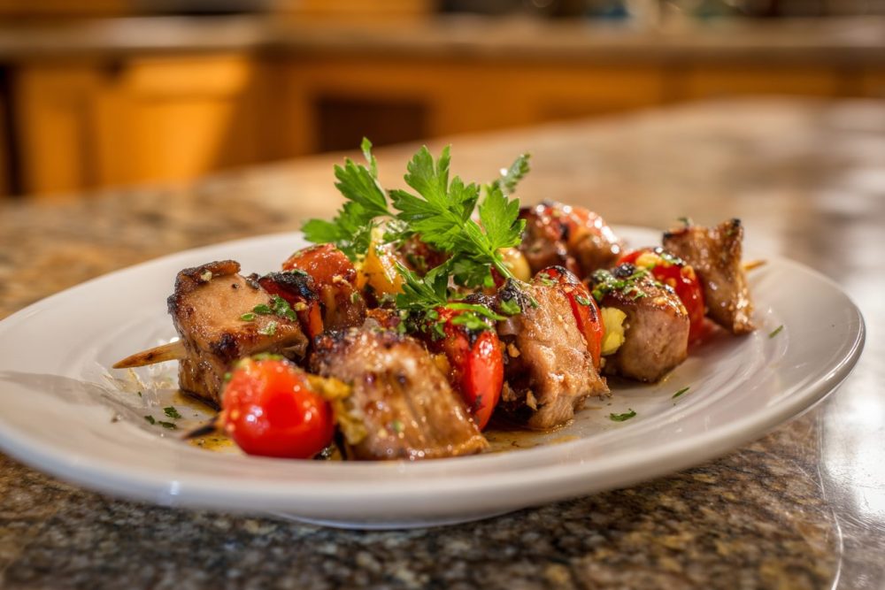 Grilled Steak & Veggie Skewers with Zesty Parsley Drizzle