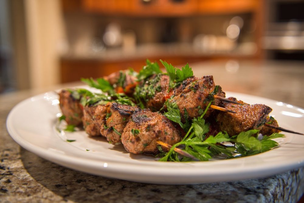Grilled Steak & Veggie Skewers with Zesty Parsley Drizzle