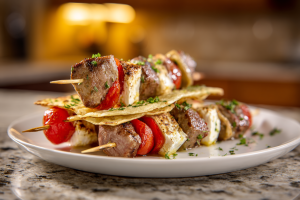 Grilled Tortilla Skewers with Spiced Beef