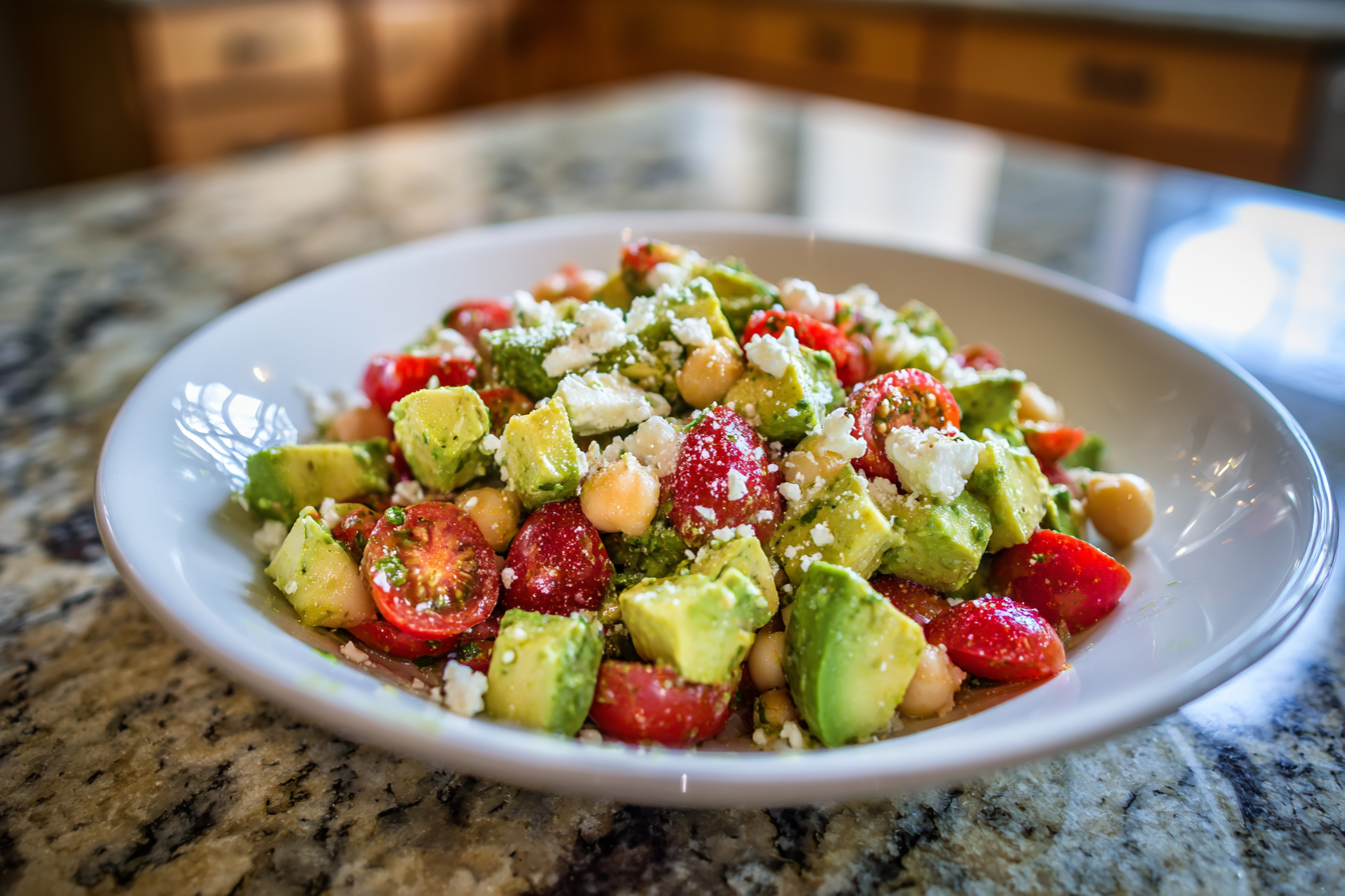 Healthy Chickpea Feta Avocado Salad Recipe - Quick & Easy Mediterranean Meal