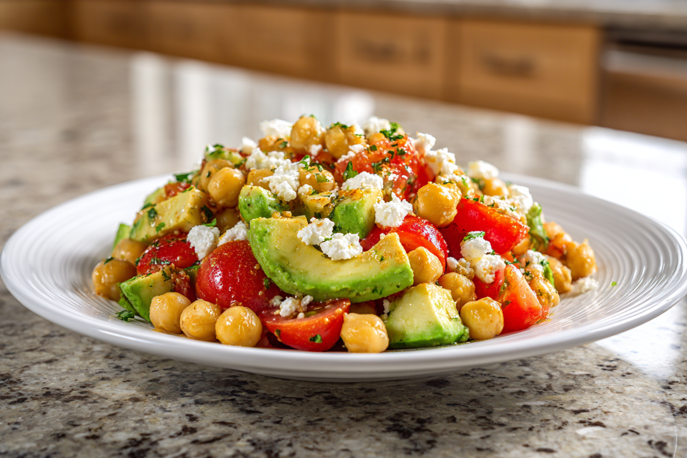 Healthy Chickpea Feta Avocado Salad Recipe - Quick & Easy Mediterranean Meal
