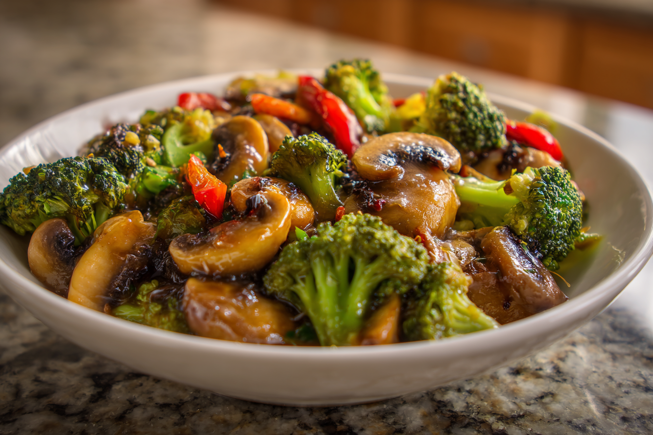 Healthy Roasted Veggie Bowl with Broccoli, Peppers & Mushrooms