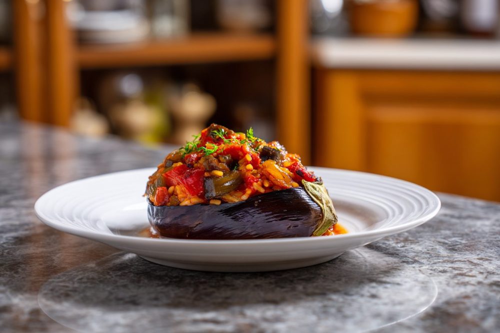 Herb-Kissed Stuffed Eggplant with Savory Rice & Garlic Tahini