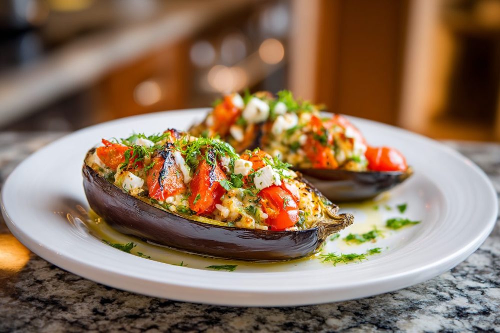 Herb-Kissed Stuffed Eggplant with Savory Rice & Garlic Tahini