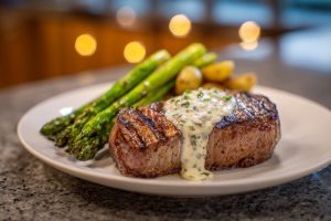 Juicy Grilled Steak with Garlic Butter and Asparagus
