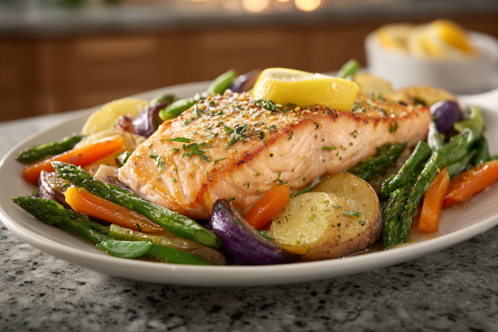 Lemon Herb Garlic Grilled Salmon in Foil with Summer Veggies