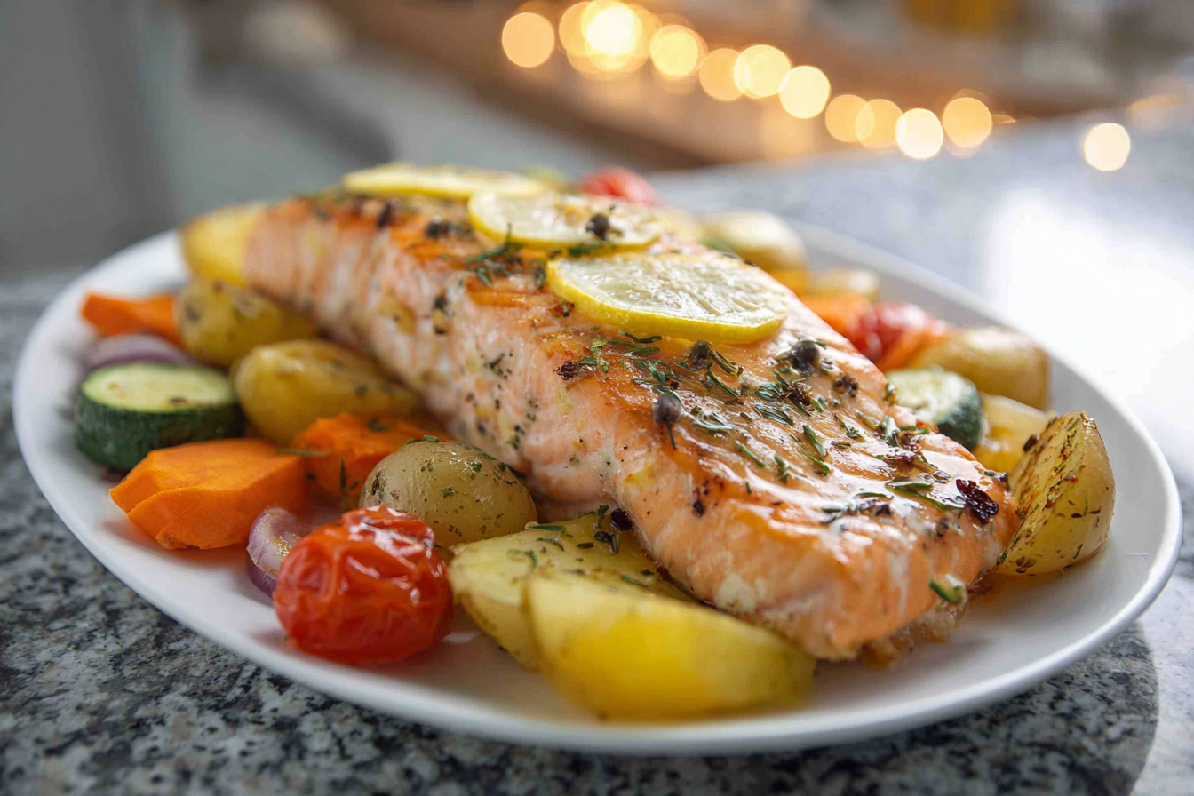 Lemon Herb Garlic Grilled Salmon in Foil with Summer Veggies