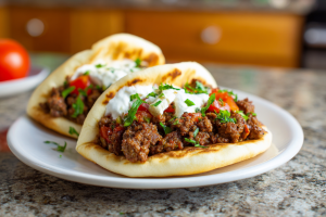 Mediterranean Ground Beef Pita Pockets