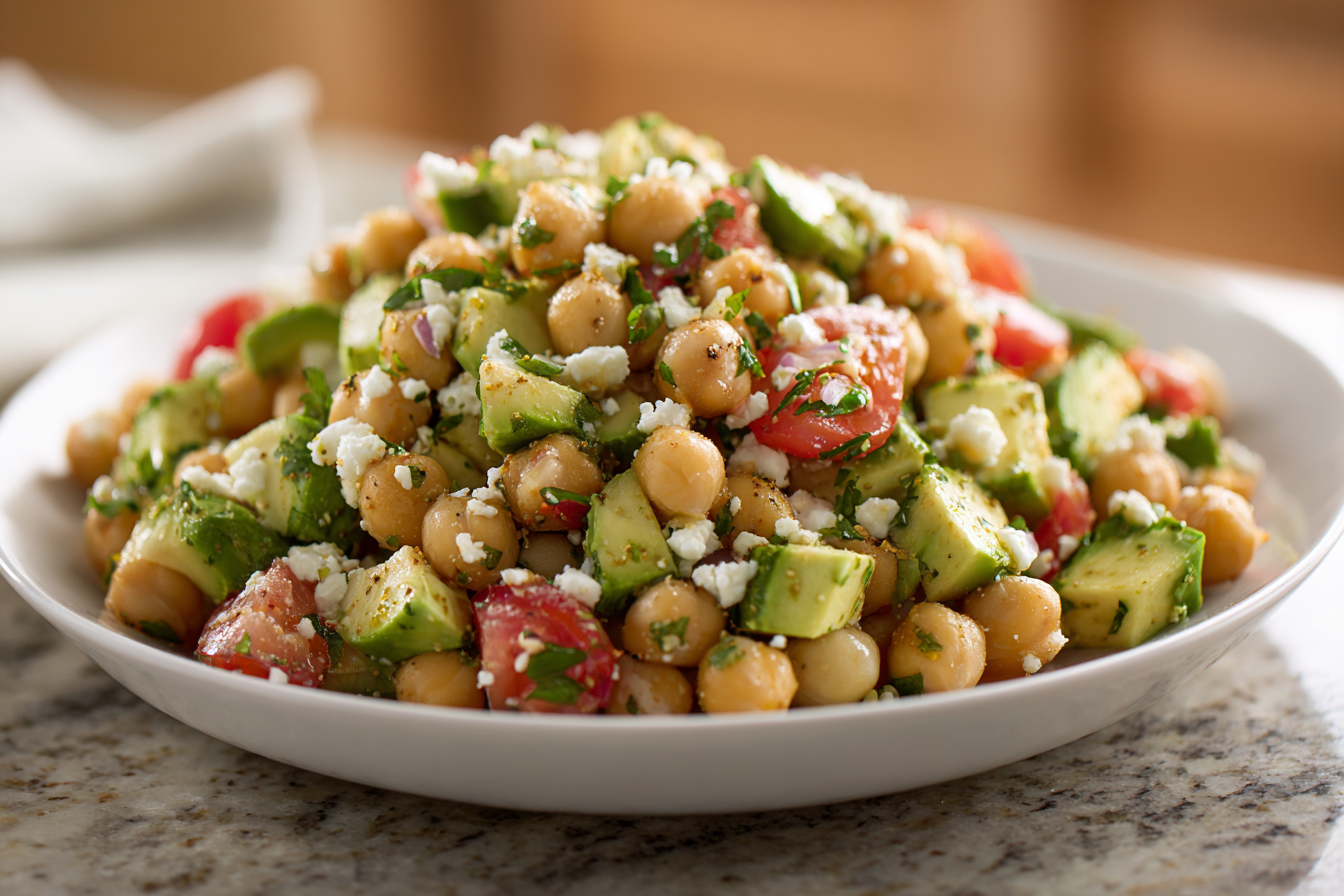 Mediterranean Chickpea & Feta Salad with Creamy Avocado