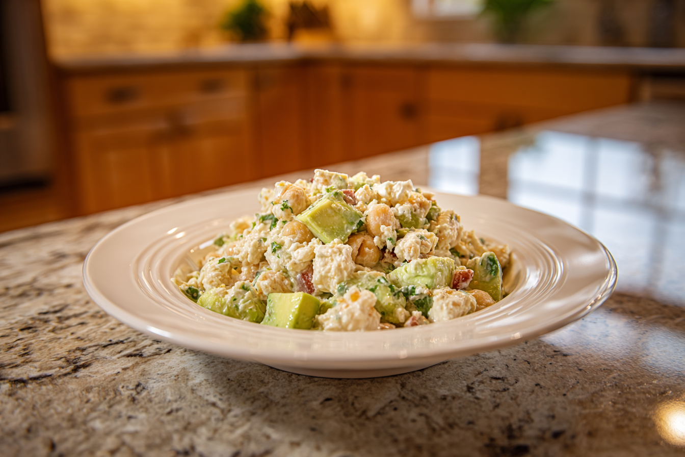 Mediterranean Chickpea & Feta Salad with Creamy Avocado